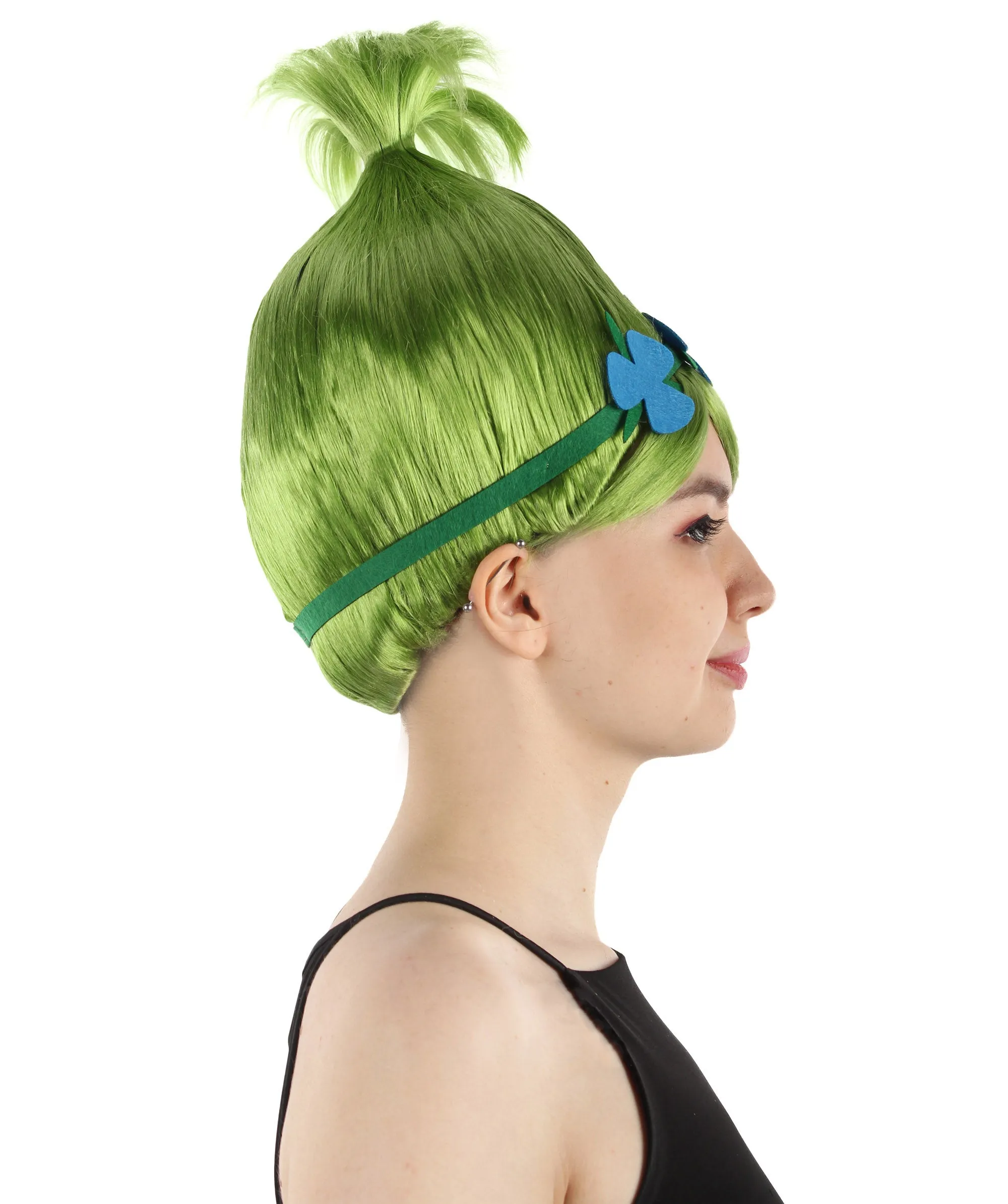 Princess Troll | Pink Pointy wig with Green and Blue Felt Flower Crown | Premium Halloween Wigs