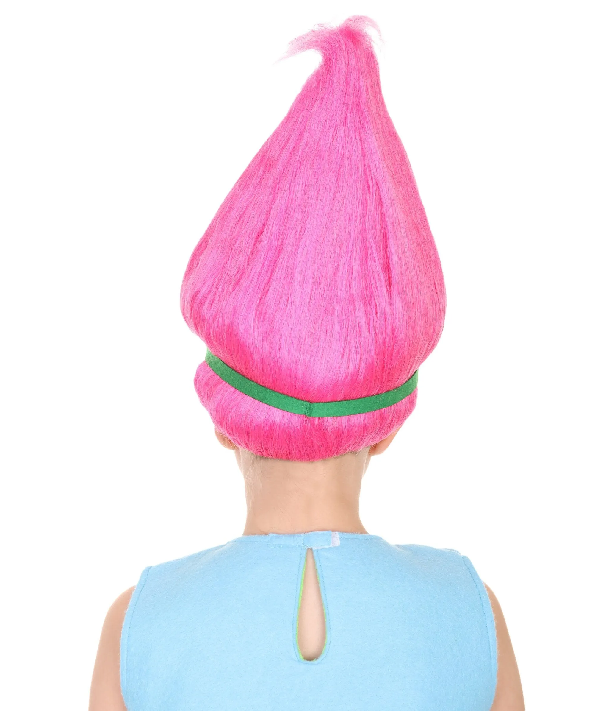Princess Troll | Pink Pointy wig with Green and Blue Felt Flower Crown | Premium Halloween Wigs