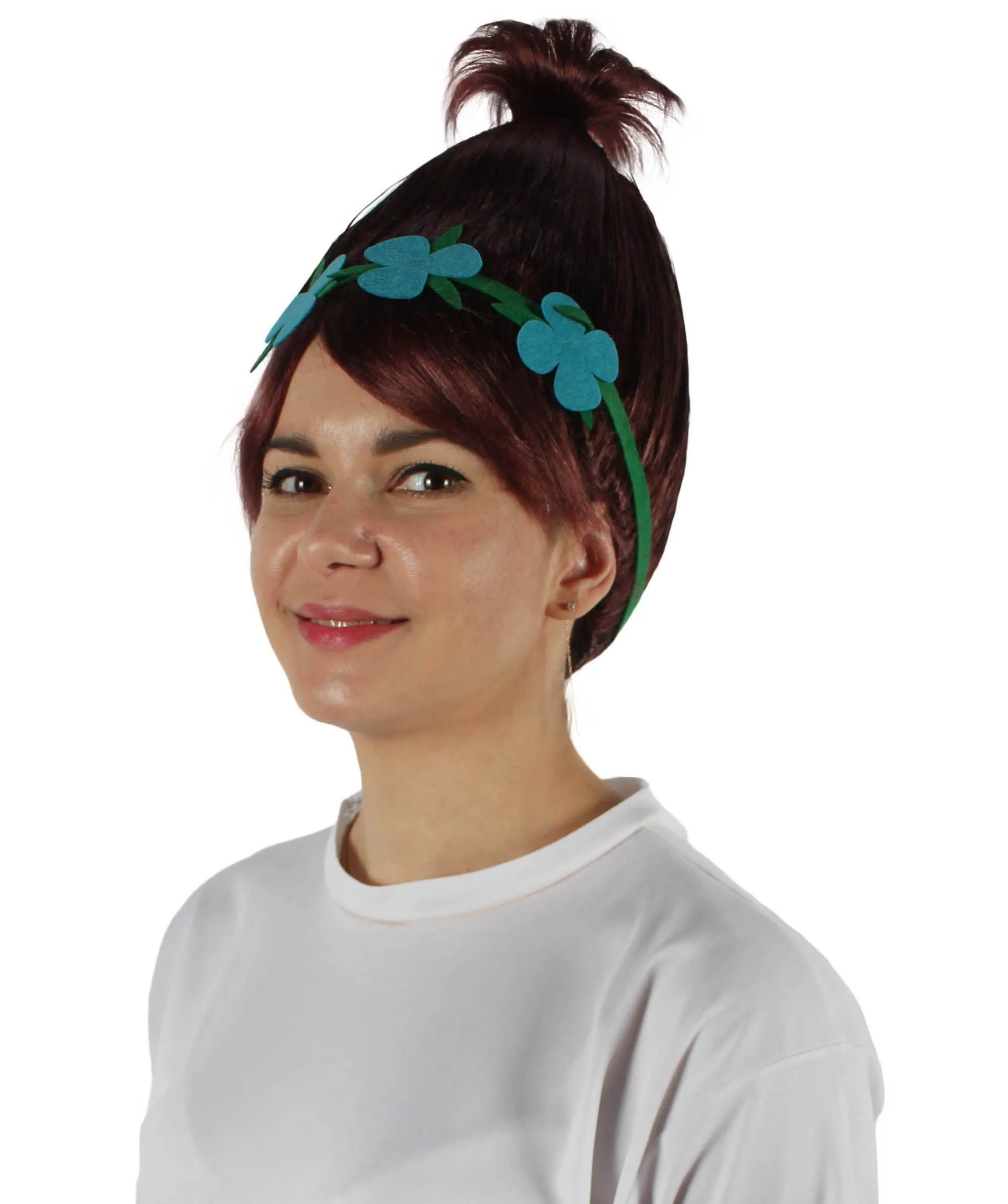 Princess Troll | Pink Pointy wig with Green and Blue Felt Flower Crown | Premium Halloween Wigs