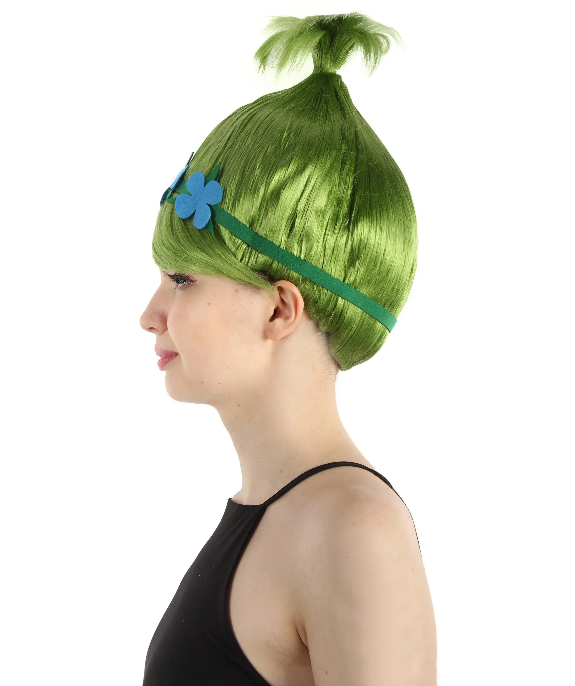 Princess Troll | Pink Pointy wig with Green and Blue Felt Flower Crown | Premium Halloween Wigs