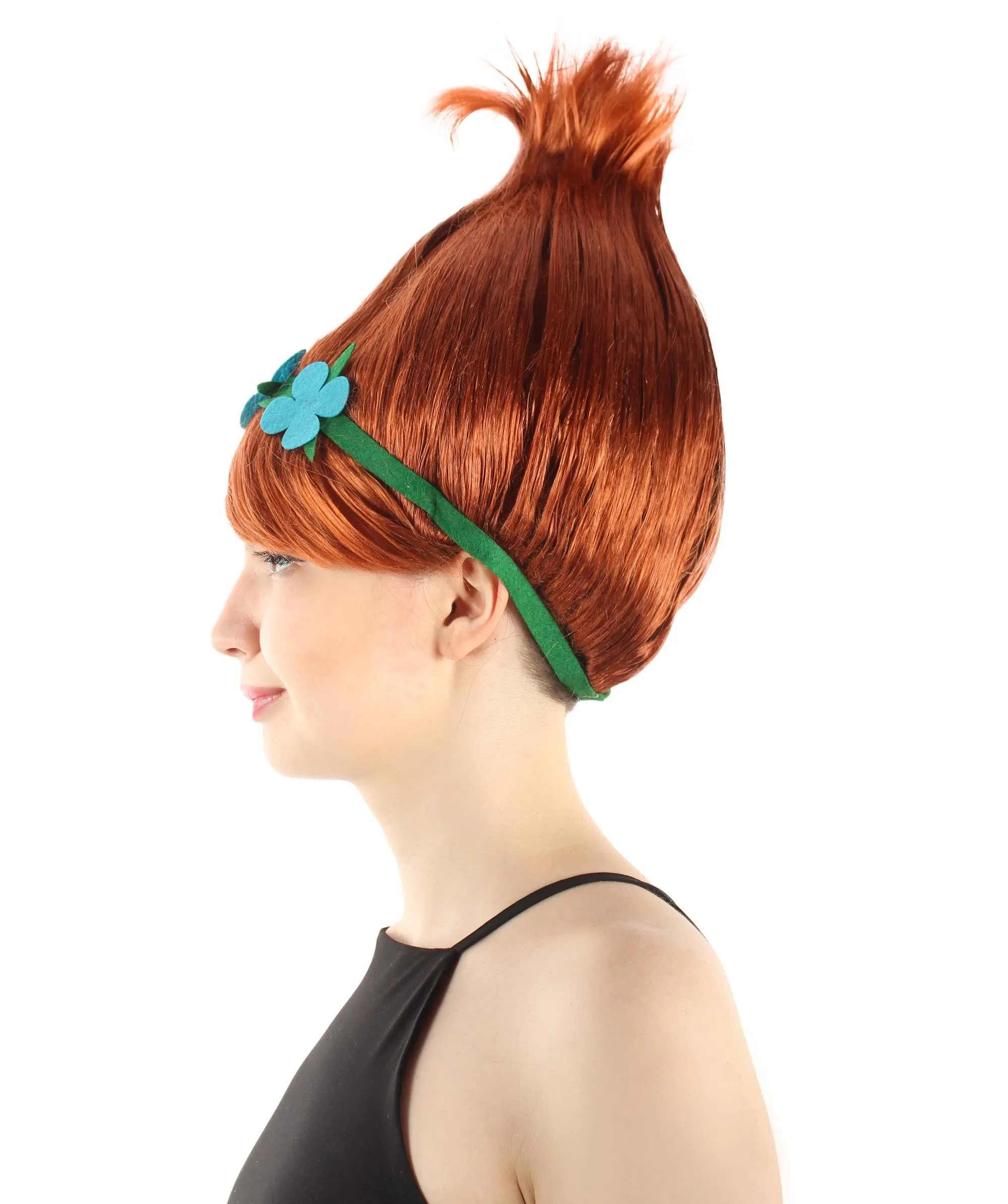 Princess Troll | Pink Pointy wig with Green and Blue Felt Flower Crown | Premium Halloween Wigs