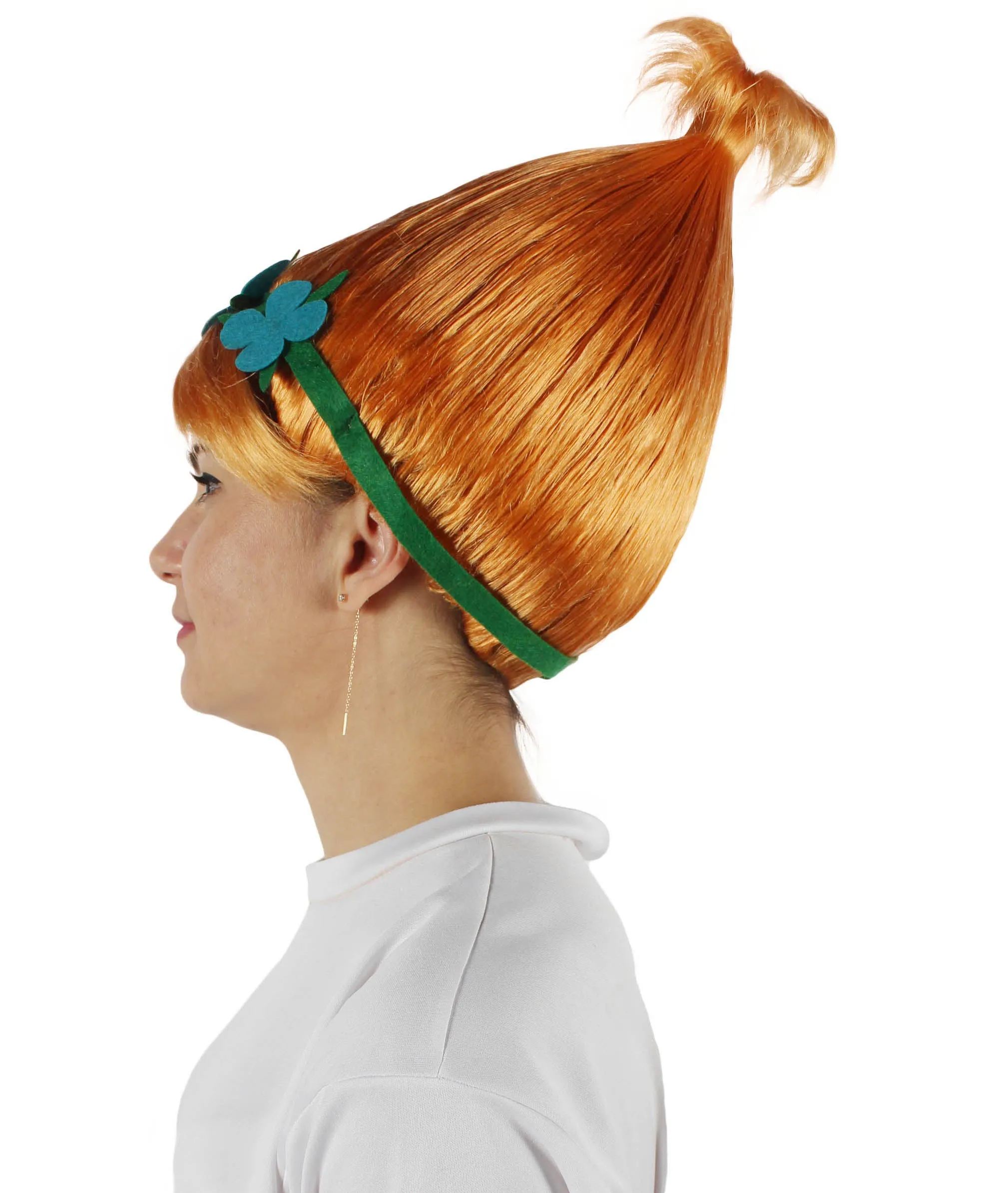 Princess Troll | Pink Pointy wig with Green and Blue Felt Flower Crown | Premium Halloween Wigs