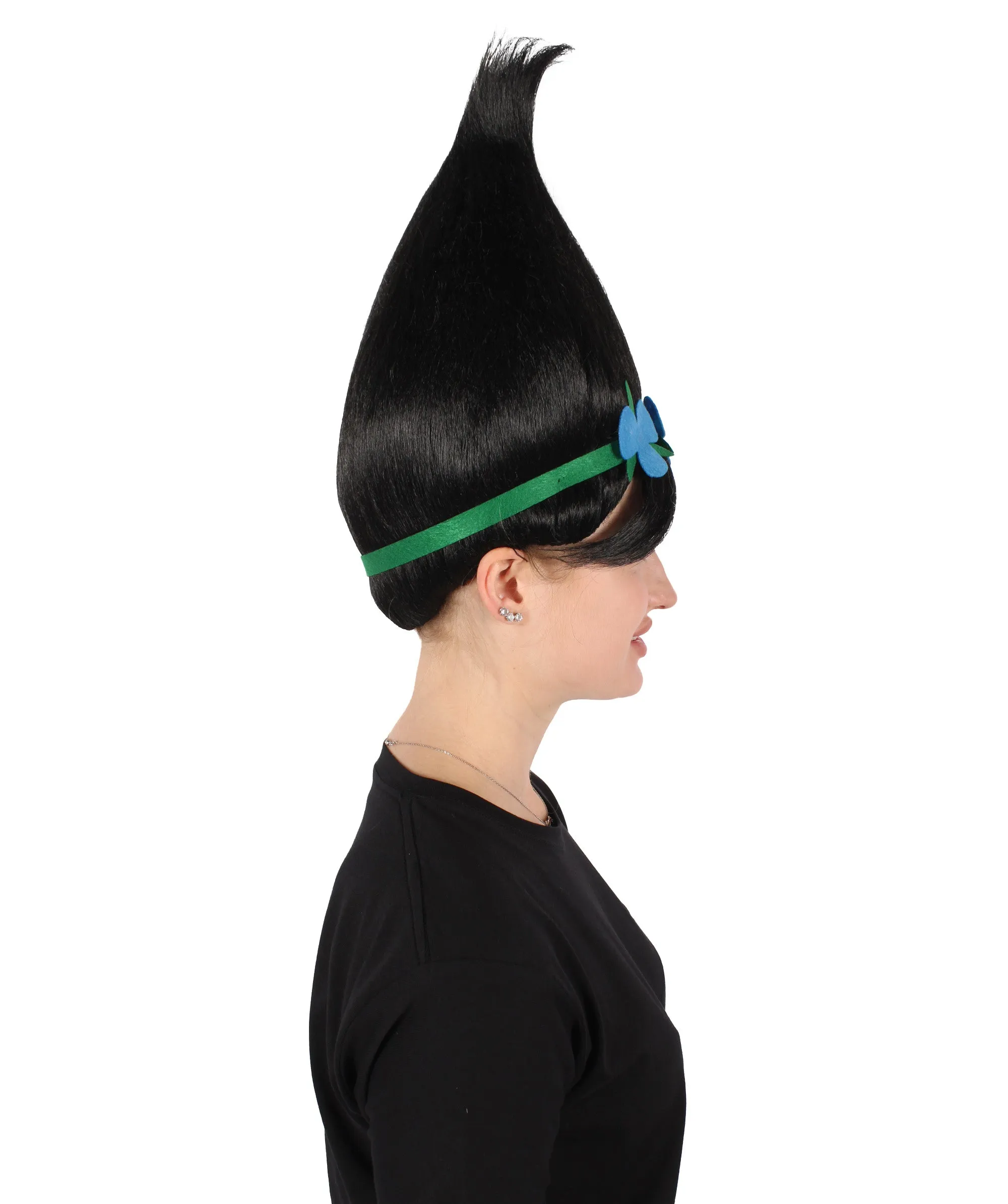 Princess Troll | Pink Pointy wig with Green and Blue Felt Flower Crown | Premium Halloween Wigs
