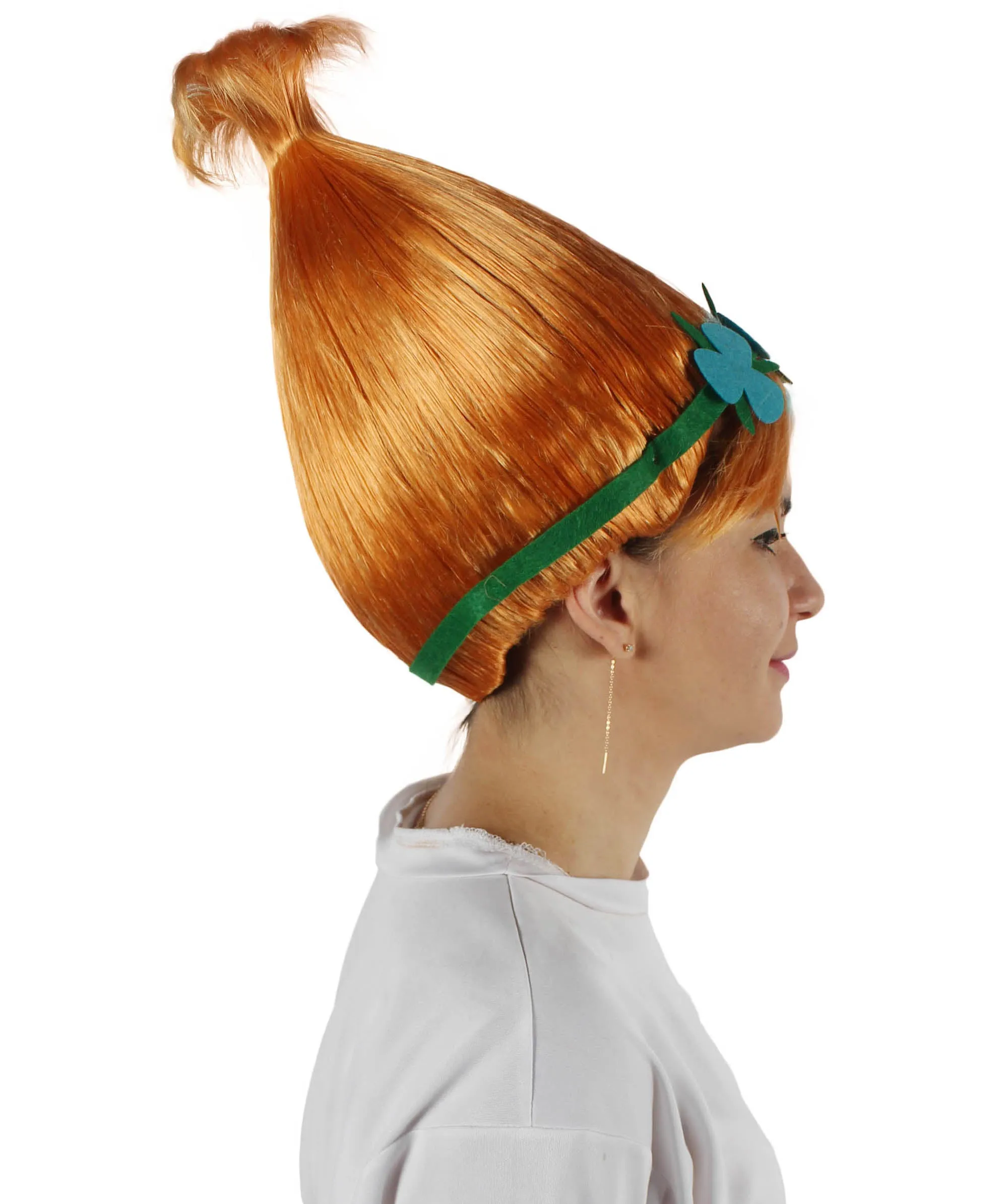 Princess Troll | Pink Pointy wig with Green and Blue Felt Flower Crown | Premium Halloween Wigs