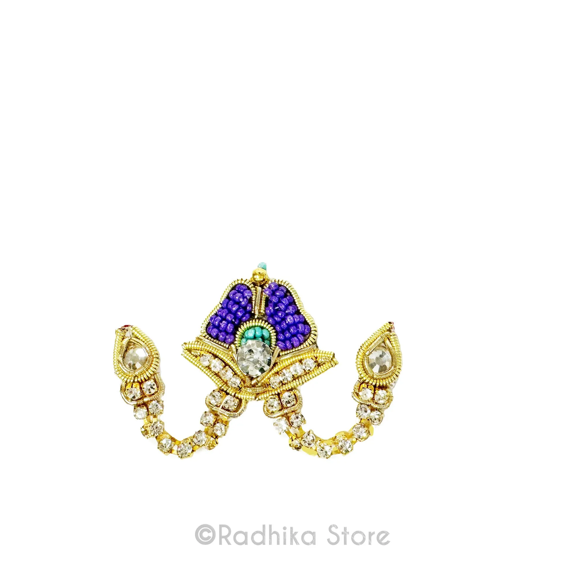 Purple Vrindavan Flower With - Teal - Deity Crown and Necklace Set