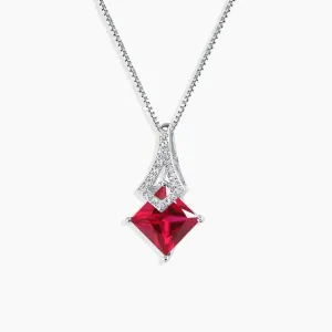 Ruby Princess Cut Pendant Necklace in Sterling Silver