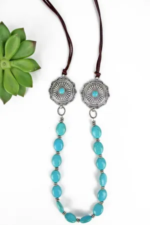 SALE! Turquoise Beaded Double Concho Cord Necklace
