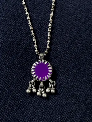 Silver Round 3 Bell Purple Pendant