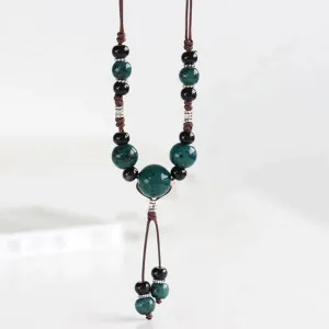 Teal Blue Ceramic Bead Necklace | Bohemian Jewellery