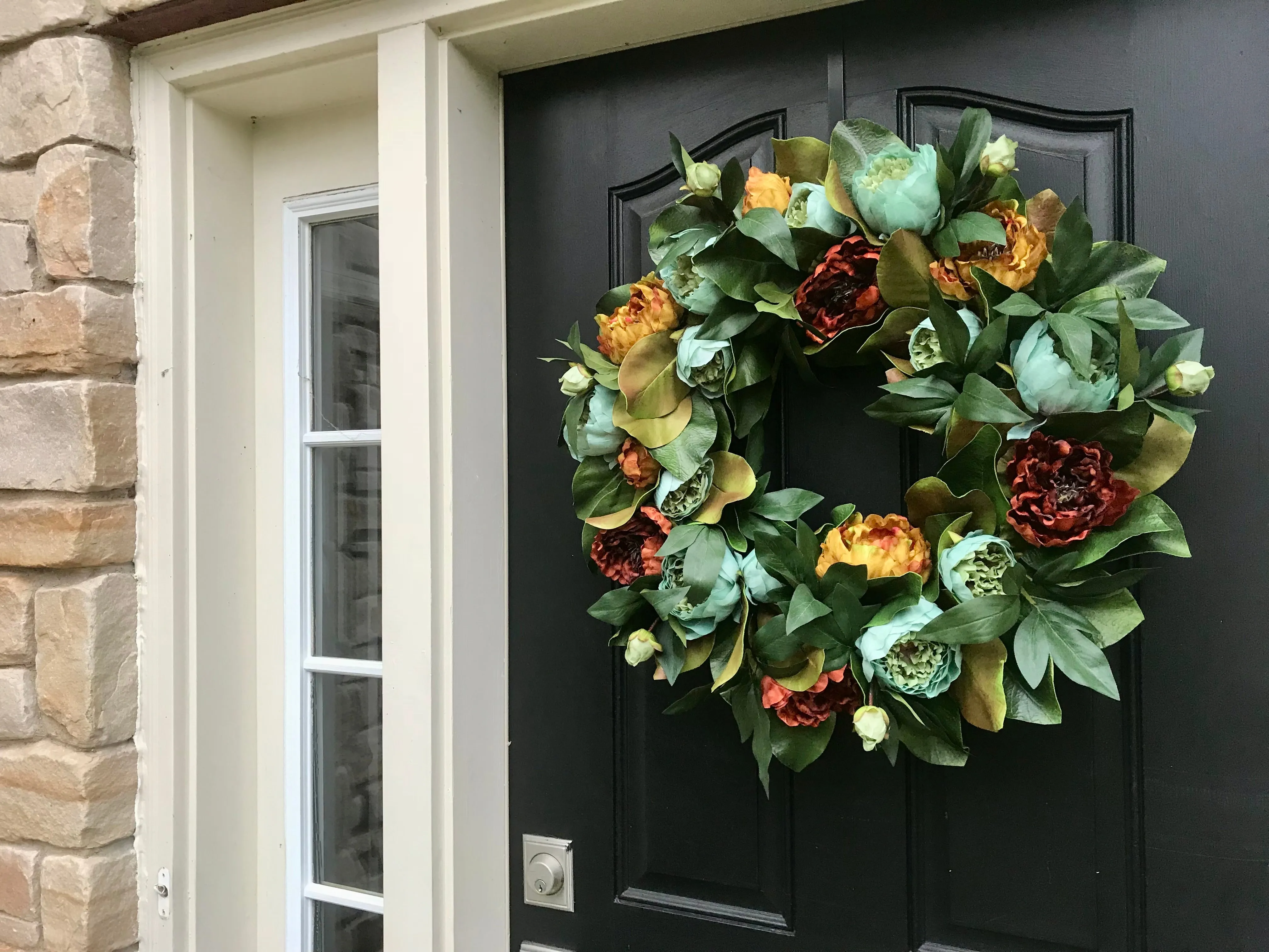 Thanksgiving Wreath with Peonies and Magnolia
