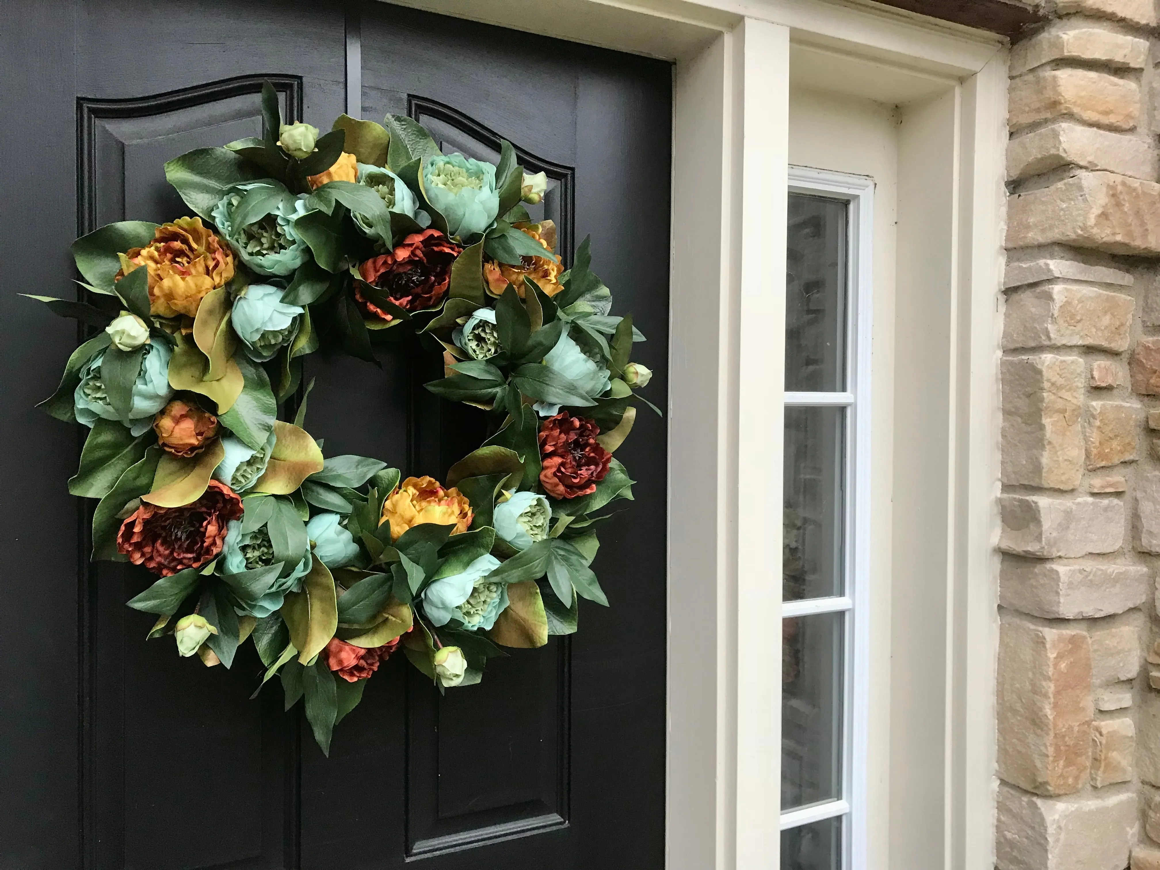 Thanksgiving Wreath with Peonies and Magnolia