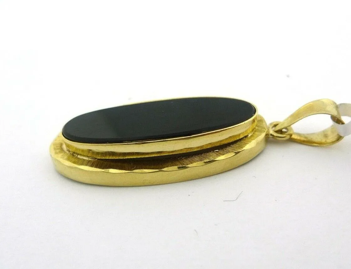 Vintage Oval Black Onyx 14K Yellow Gold Pendant