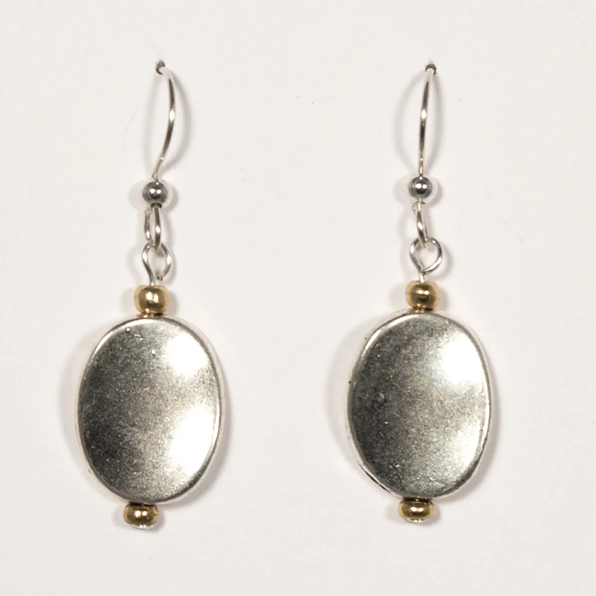 Wavy Oval Discs Earrings, Pewter w/Brass Accents
