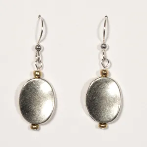 Wavy Oval Discs Earrings, Pewter w/Brass Accents