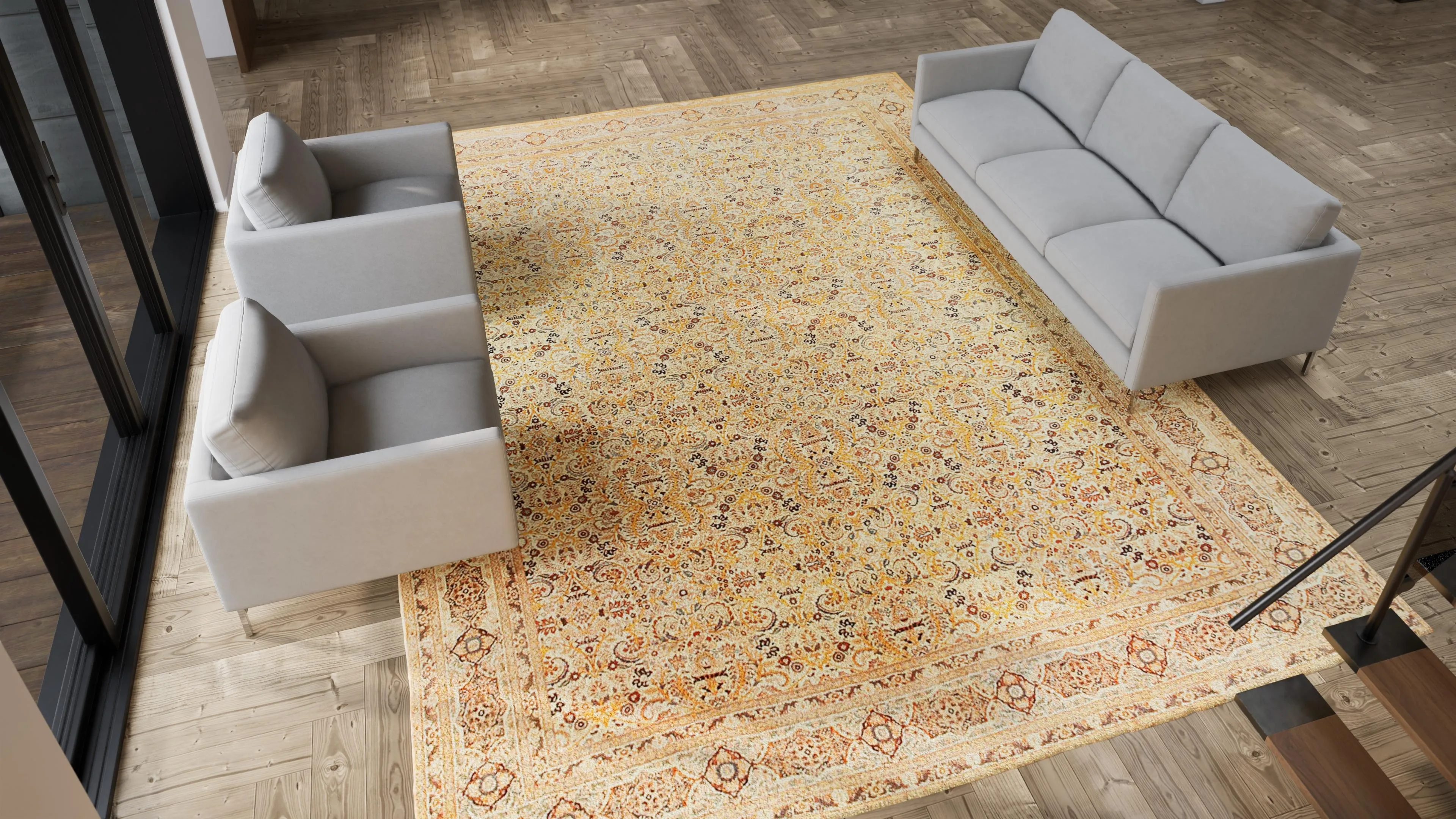 Yellow Antique Persian Haji Jalili Tabriz Rug - 11' x 14'8"