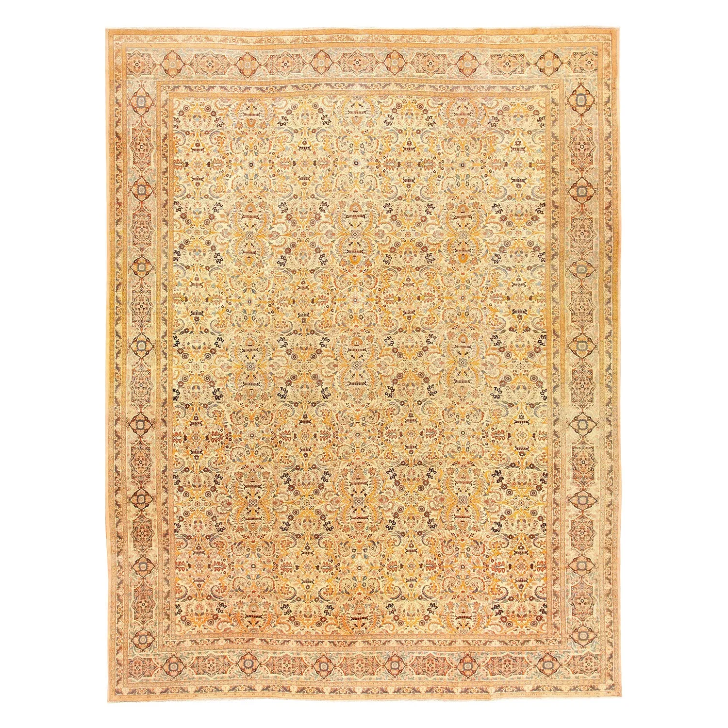 Yellow Antique Persian Haji Jalili Tabriz Rug - 11' x 14'8"