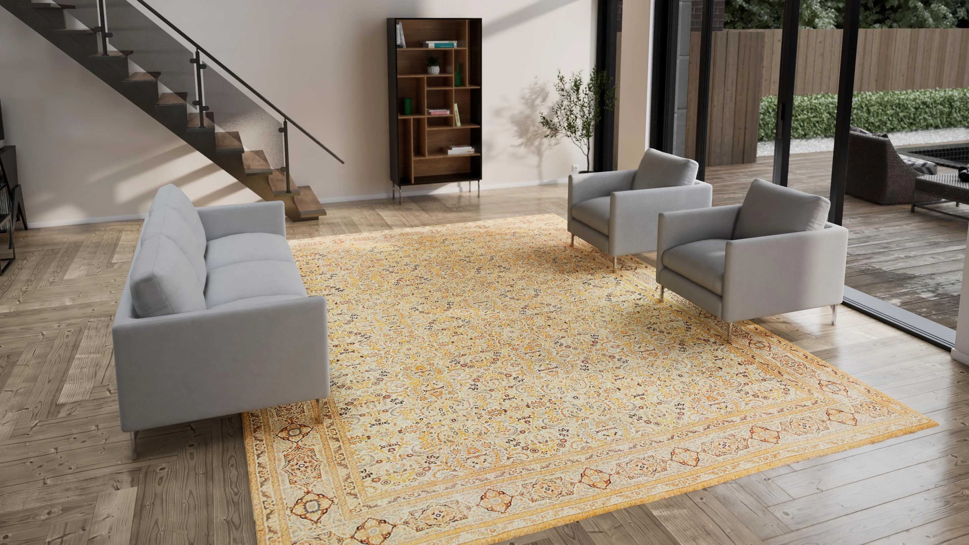Yellow Antique Persian Haji Jalili Tabriz Rug - 11' x 14'8"