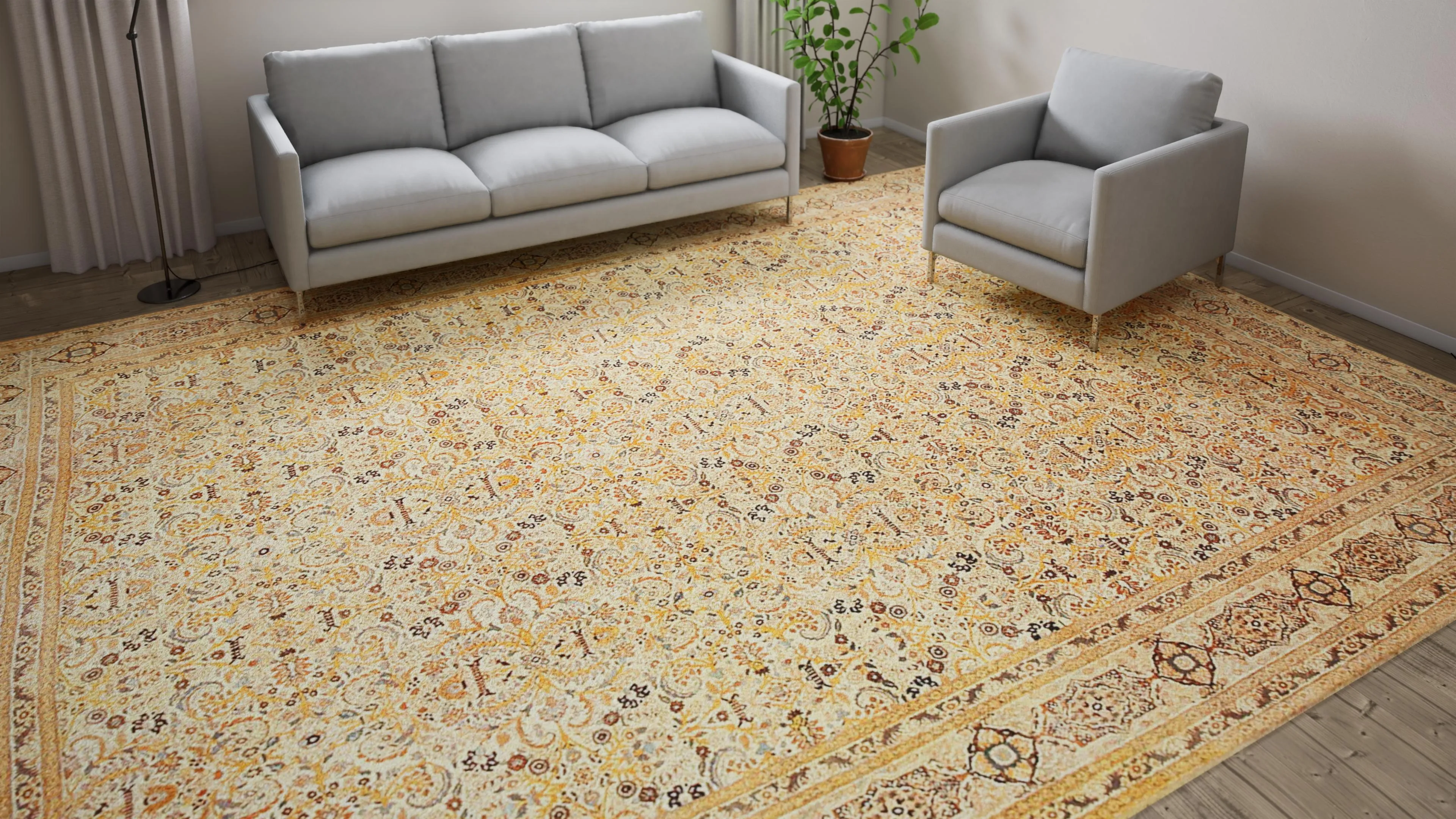 Yellow Antique Persian Haji Jalili Tabriz Rug - 11' x 14'8"